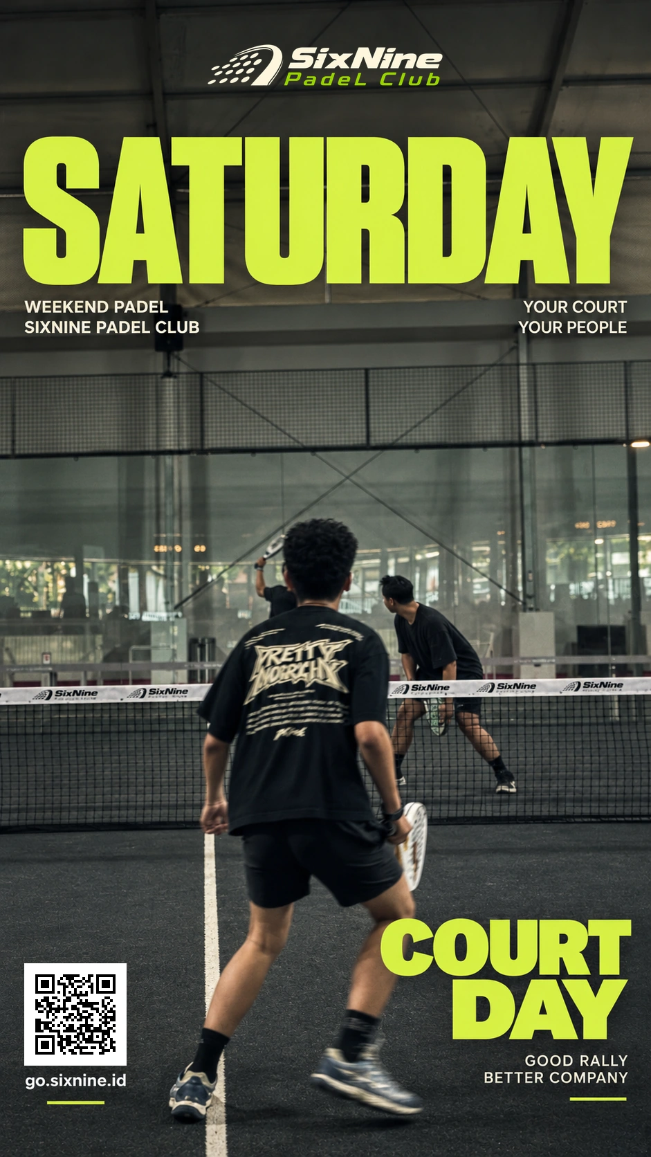 Saturday Court Day at SixNine Padel Club, with players on court.